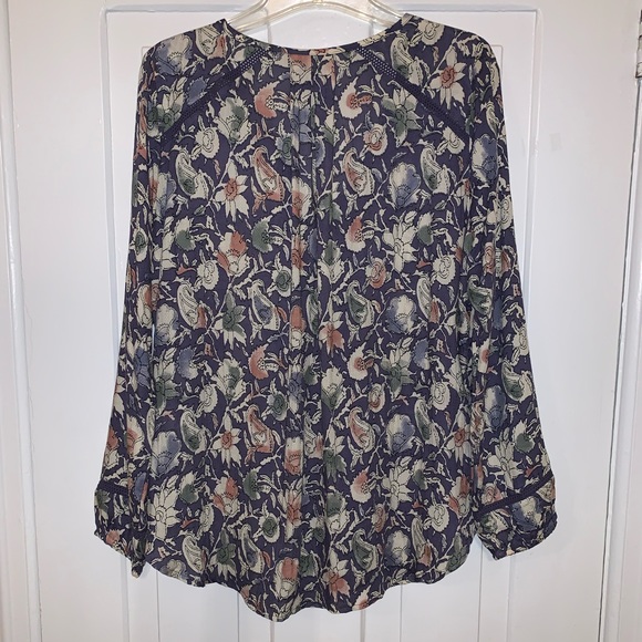 Lucky Brand Floral Crochet Insert Peasant Blouse - Picture 5 of 16